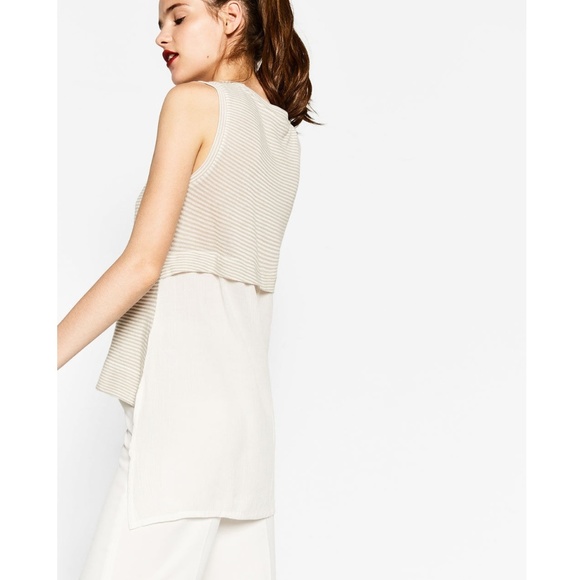 ZARA Asymmetric Hem Contrast Fabric Sleeveless Top - Picture 2 of 9